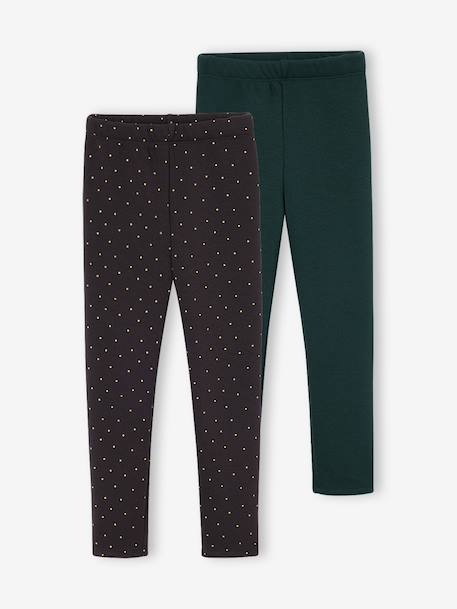 Pack of 2 Leggings Lined in Fleece Knit anthracite+plum 