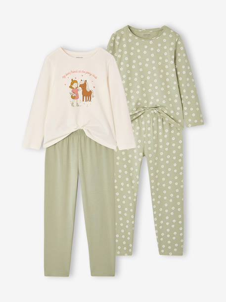 Pack of 2 long pyjamas for girls sage green 