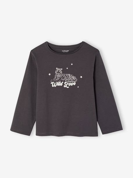 Pack of 3 long-sleeved girls' fancy t-shirts anthracite+coral+ecru+grey blue+indigo+mauve+rose 