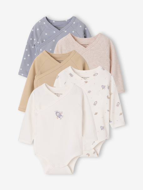 Pack of 5 long-sleeved bodysuits for baby boys sky blue 