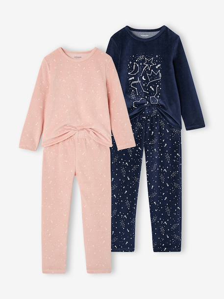 Pack of 2 long velvet pyjamas for girls rosy 
