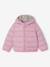 Lightweight hooded puffer jacket for girls grey green+lilac+navy blue+plum+rose 