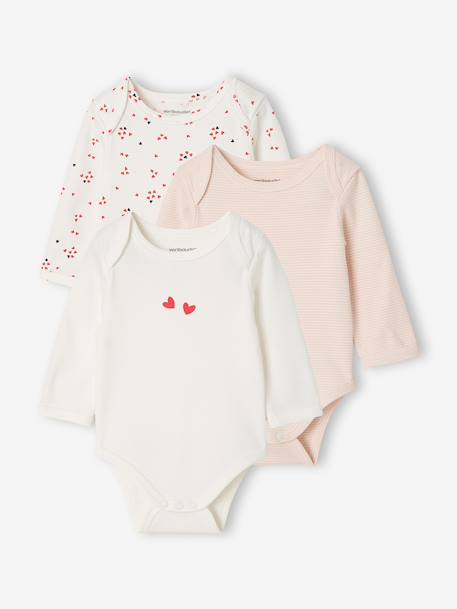 Pack of 3 long-sleeved bodysuits for baby ecru 