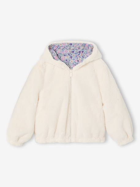 Reversible Leopard/Sherpa Windcheater with Hood for Girls beige+vanilla 