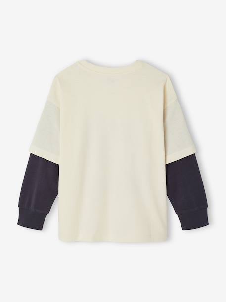 Long-sleeved layered-effect T-shirt for boys ecru 