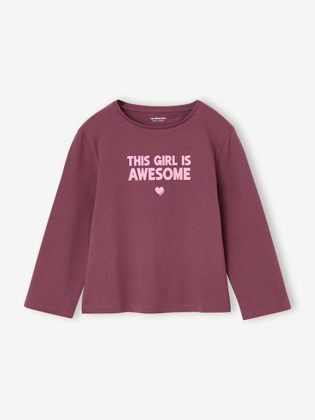 Pack of 3 long-sleeved girls' fancy t-shirts anthracite+coral+ecru+grey blue+indigo+mauve+rose 