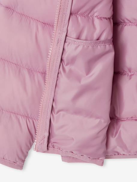 Lightweight hooded puffer jacket for girls grey green+lilac+navy blue+plum+rose 