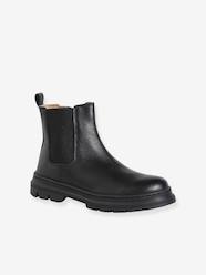 Shoes-Girls' elasticated and zipped leather boots