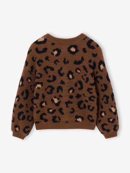 Knitted Cardigan with Animal Pattern, for Girls brown+chocolate+ecru+green 