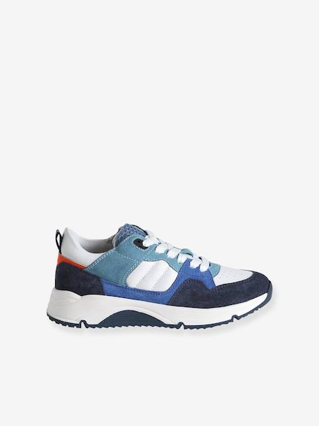 Leather lace-up trainers for boys navy blue 