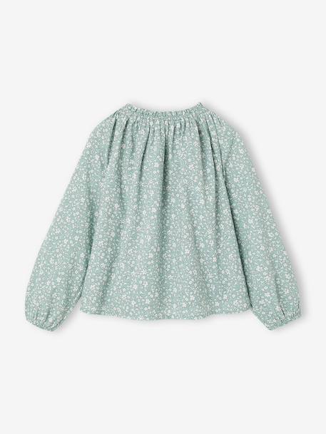 Girl's blouse with smocked sleeves ivory+pale pink+sage green+vanilla 