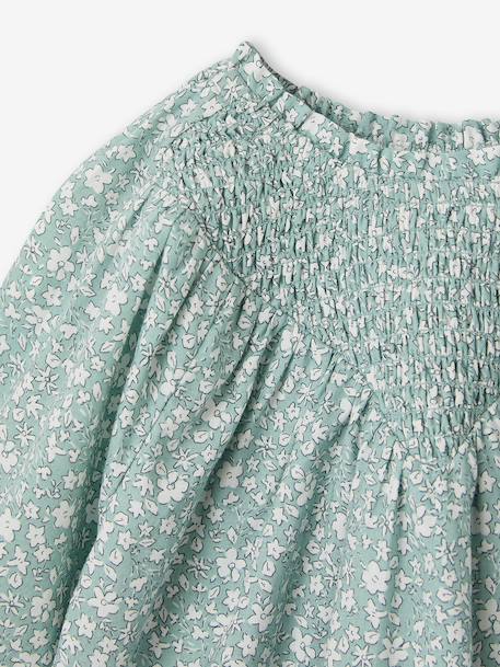 Girl's blouse with smocked sleeves ivory+pale pink+sage green+vanilla 