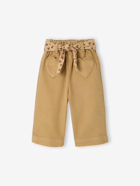 Wide-Leg Coloured Trousers with Tie Belt for Baby Girls beige+caramel+purple clover 