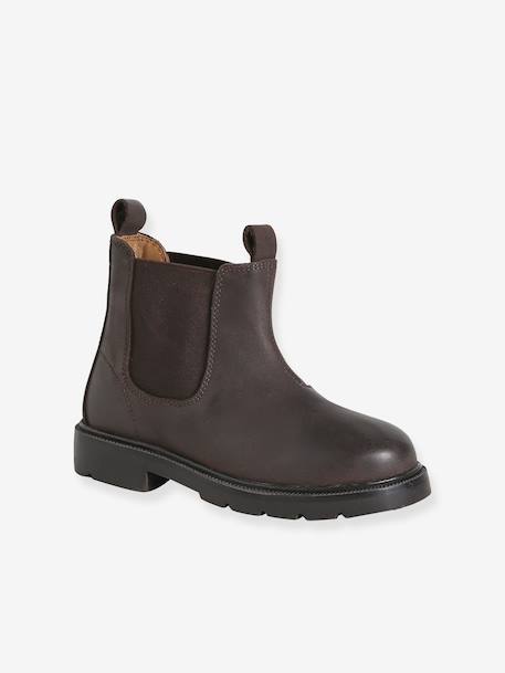Leather elasticated boots for boys dark brown 
