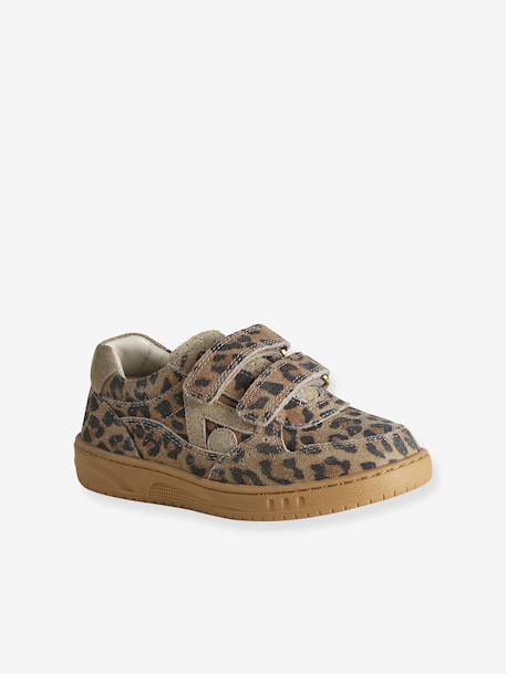 Pair of girls leather trainers beige+brown+golden yellow+old rose 
