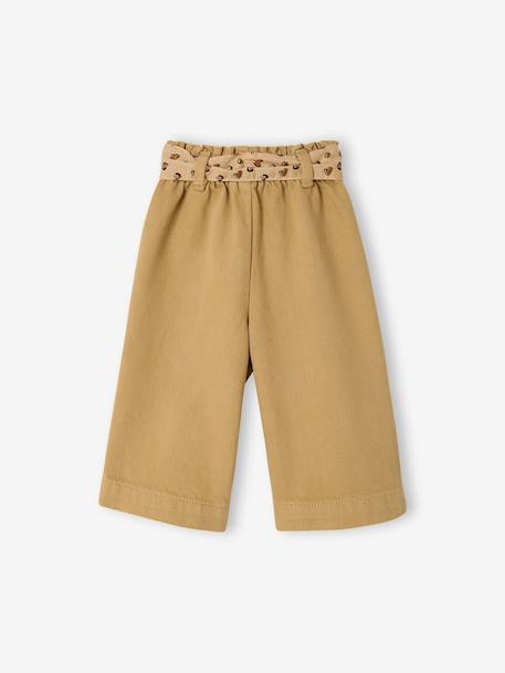 Wide-Leg Coloured Trousers with Tie Belt for Baby Girls beige+caramel+purple clover 
