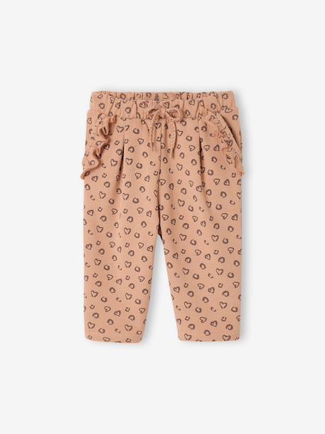 Fleece Trousers for Baby Girls beige+rose+rust+WHITE MEDIUM ALL OVER PRINTED 