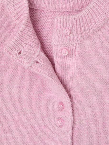 Sleeveless knitted cardigan with front button for girls lilac+vanilla 