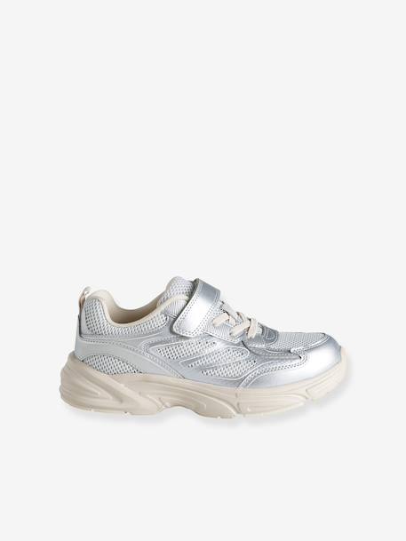 Touch-fastening textile trainers for girls silver 