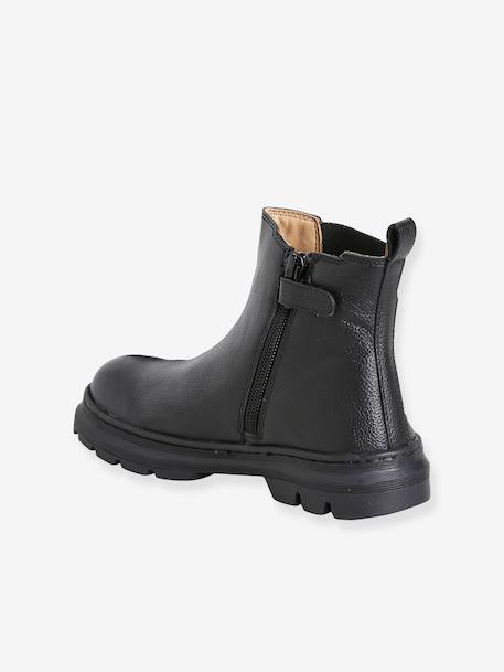Girls' elasticated and zipped leather boots black+camel 