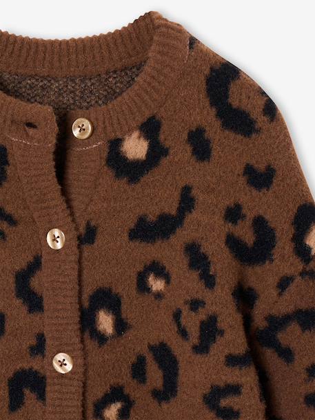 Knitted Cardigan with Animal Pattern, for Girls brown+chocolate+ecru+green 