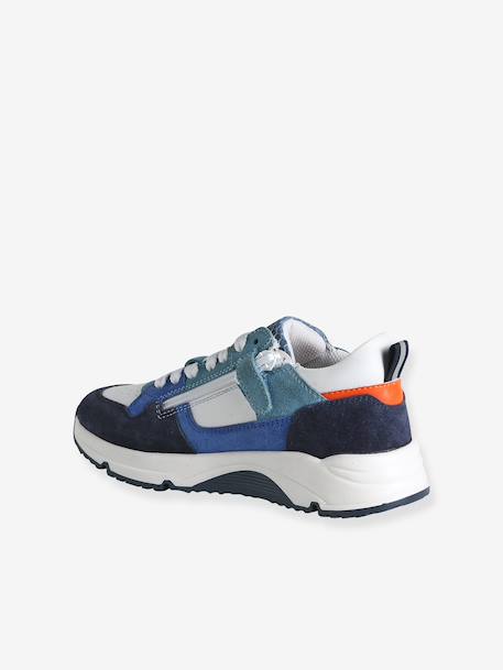Leather lace-up trainers for boys navy blue 