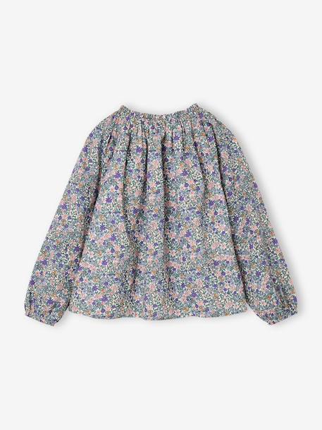 Girl's blouse with smocked sleeves ivory+pale pink+sage green+vanilla 