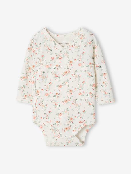 Pack of 2 long-sleeved newborn bodysuits cappuccino+pale pink+sage green 