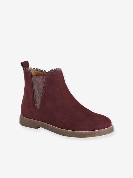 Leather Boots with Elastic, for Girls bordeaux red+camel+gold+navy blue 