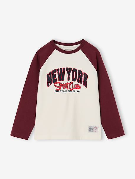 Long-sleeved raglan T-shirt for boys bordeaux red 