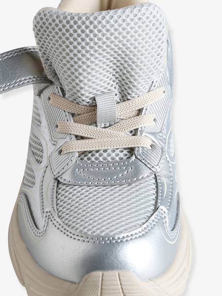 Touch-fastening textile trainers for girls silver 