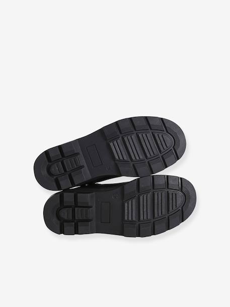 Girls' elasticated and zipped leather boots black+camel 
