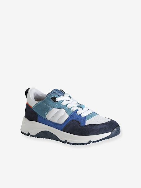 Leather lace-up trainers for boys navy blue 