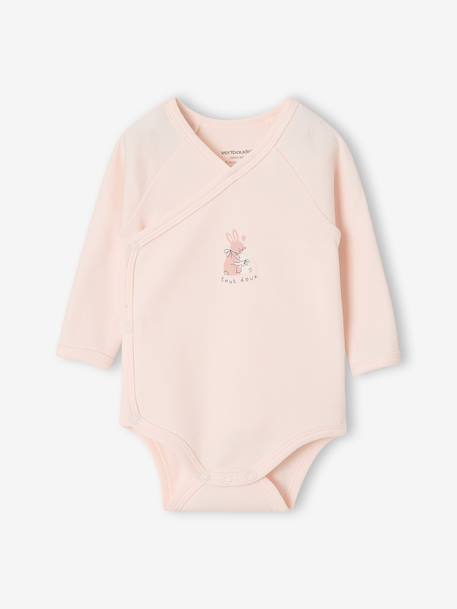 Pack of 2 long-sleeved newborn bodysuits cappuccino+pale pink+sage green 