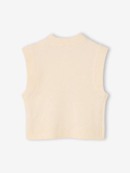 Sleeveless knitted cardigan with front button for girls lilac+vanilla 