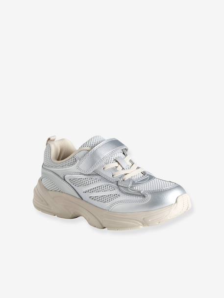 Touch-fastening textile trainers for girls silver 