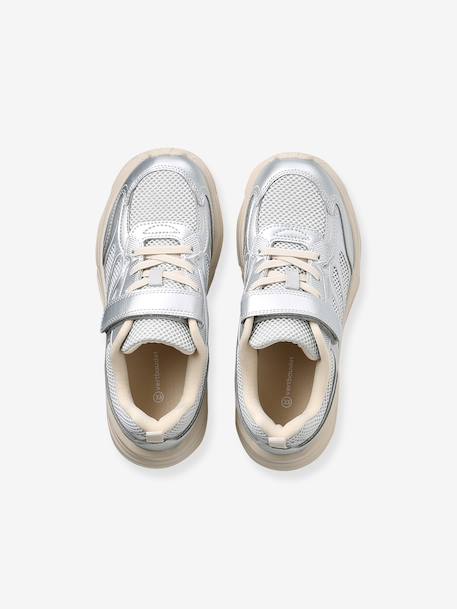 Touch-fastening textile trainers for girls silver 