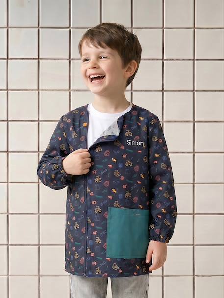 Customisable zip-up smock for boys night blue 
