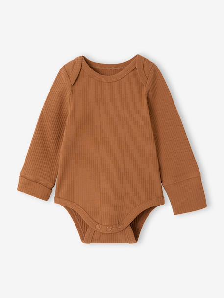 Pack of 3 long-sleeved bodysuits for baby caramel 