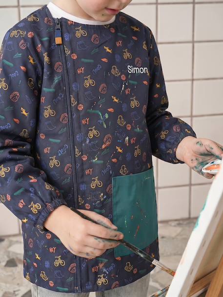 Customisable zip-up smock for boys night blue 