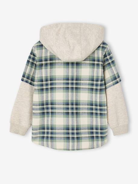 2-in-1 Two Fabric Shirt for Boys chequered green+chequered white 