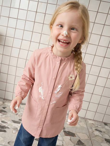 Customisable snap-fastening school smock for girls rosy 