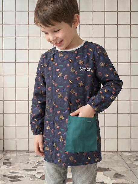 Customisable zip-up smock for boys night blue 