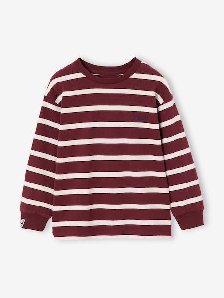 Striped Long-Sleeved T-Shirt for Boys bordeaux red+ecru+night blue 