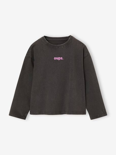 Long-sleeved T-shirt for girls anthracite+ecru+old rose 