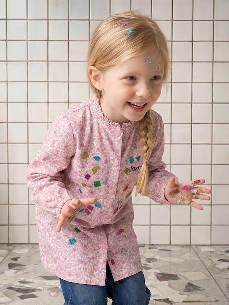 Customisable buttoned school smock for girls candy pink 