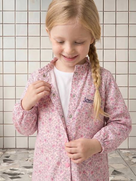 Customisable buttoned school smock for girls candy pink 
