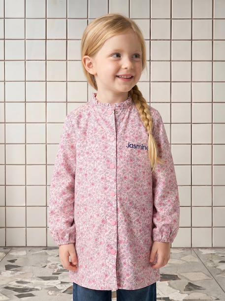 Customisable buttoned school smock for girls candy pink 