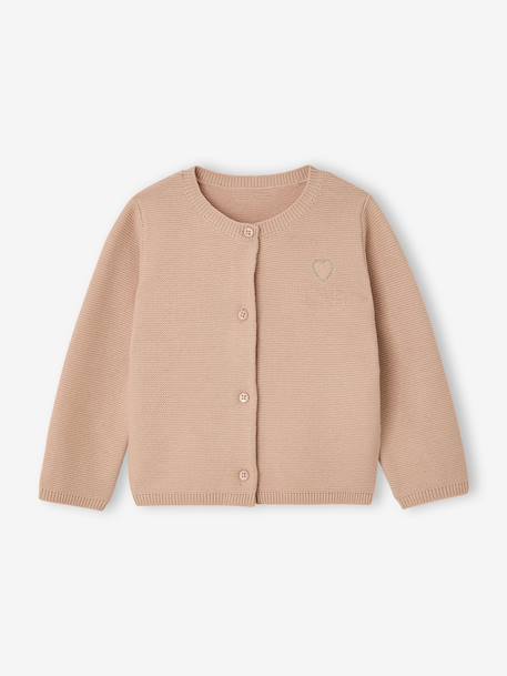 Cardigan with Golden Embroidered Heart, for Babies beige+old rose+WHITE LIGHT SOLID WITH DESIGN 