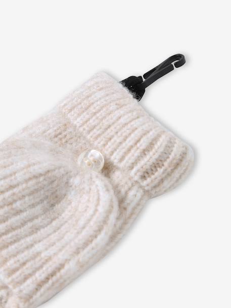 'Heart' Beanie + Snood + Gloves/Mittens Set for Girls ecru+navy blue 